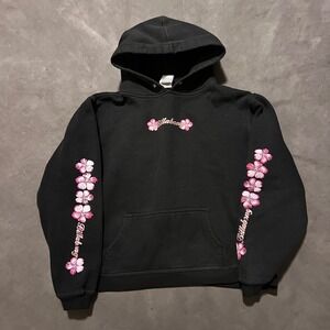 VTG Billabong Black Floral Surf Hoodie Sweatshirt Size Medium Y2K Sleeve Hits